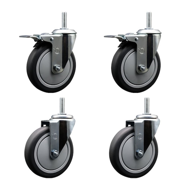 Service Caster 5 Inch Thermoplastic Rubber Swivel 34 Inch Threaded Stem Caster Set 2 Total Lock Brakes SCC-TSTTL20S514-TPRB-34212-2-S-2 - main